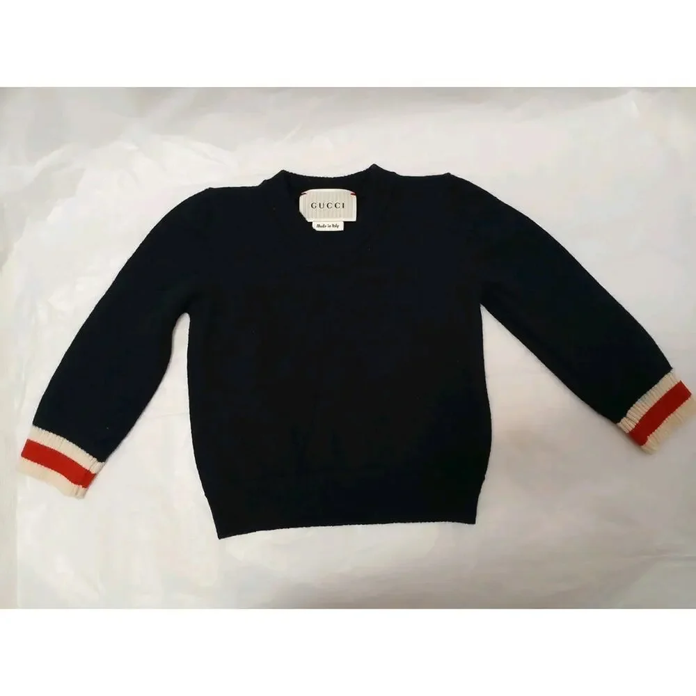 Gucci Sweater Boy Baby 6-9 Month Navy Blue Web Trim Wool Nautical Designer Fancy
